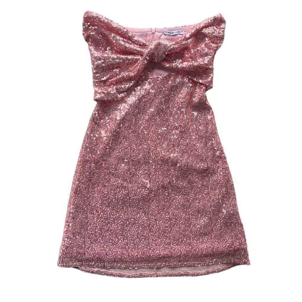 Lucy In The Sky Women’s Sz S Light Pink Rose Sequins Strapless Cutout Mini Dress